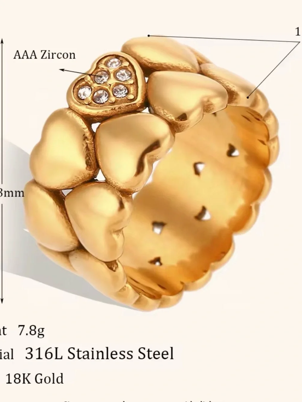 NWT Gold Heart Ring with Pavé Accent Size 7